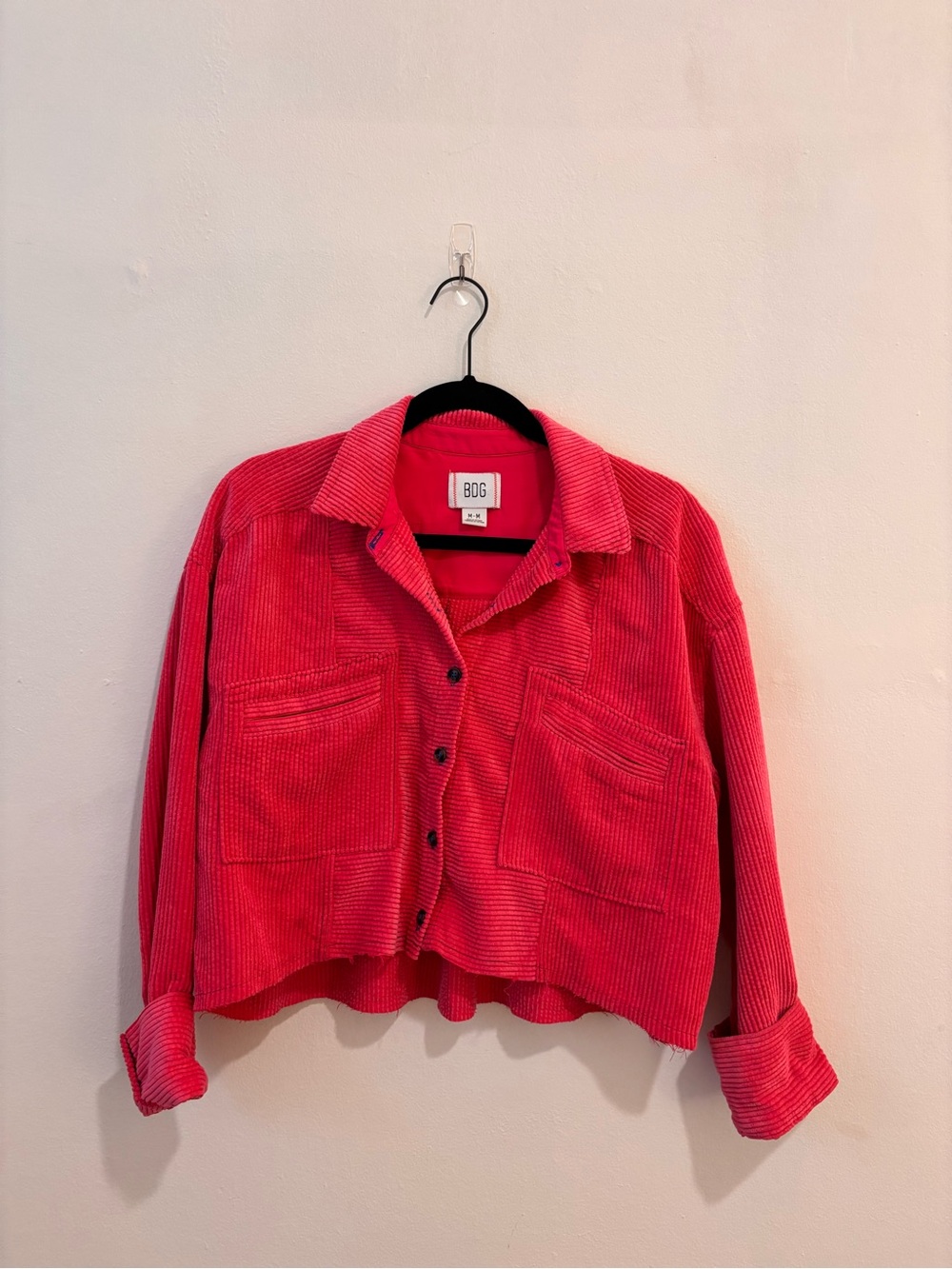 BDG Women's Pink Corduroy Button-Up Jacket cropped